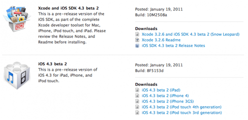 ios 4.3 beta imodzone